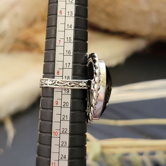 Black and Gold Stone Statement rings, 1.16 Inch Stone, Size 8.5 - Picture 7 of 10